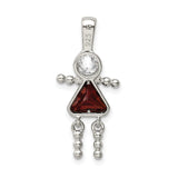 Sterling Silver Girl Pendant with Clear Round and Red Triangle Synthetic Gemstones, Family Jewelry Theme