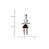 Sterling Silver Girl Pendant with Clear Round and Red Triangle Synthetic Gemstones, Family Jewelry Theme