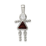 Sterling Silver Girl Pendant with Clear Round and Red Triangle Synthetic Gemstones, Family Jewelry Theme