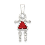 Sterling Silver Girl Pendant with Pink Triangle Synthetic Gemstone Dress and CZ Head