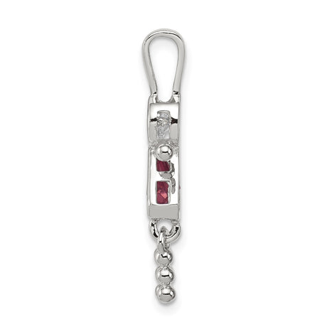 Sterling Silver Girl Pendant with Pink Triangle Synthetic Birthstone and Clear Glass Accent