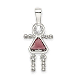 Sterling Silver Girl Pendant with Pink Triangle Synthetic Birthstone and Clear Glass Accent