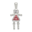 Sterling Silver Girl Pendant with Pink Triangle Synthetic Birthstone and Clear Glass Accent