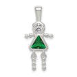 Sterling Silver Girl Pendant with Cubic Zirconia Head and Green Triangle Dress