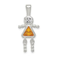 Sterling Silver Girl Shaped Pendant with Cubic Zirconia and Amber Glass Gemstones