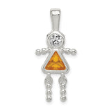 Sterling Silver Girl Shaped Pendant with Cubic Zirconia and Amber Glass Gemstones