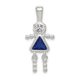 Sterling Silver Girl Pendant with Clear Crystal Head and Blue Synthetic Birthstone Body, Symbolic Family Charm