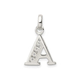 Sterling Silver Letter A Pendant with Cubic Zirconia, Dainty Initial Charm for Necklace or Bracelet
