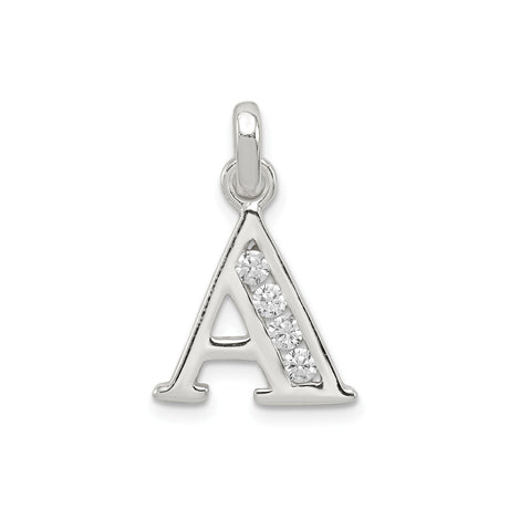 Sterling Silver Letter A Pendant with Cubic Zirconia, Dainty Initial Charm for Necklace or Bracelet