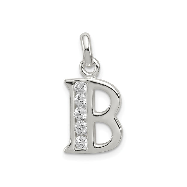 Sterling Silver Letter B Pendant with Cubic Zirconia, Dainty Alphabet Charm