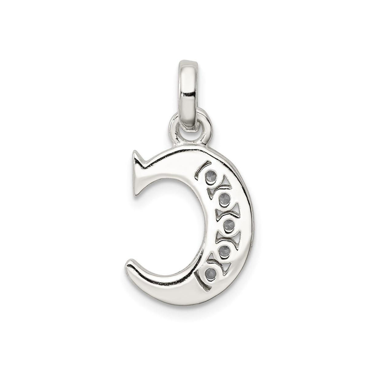 Sterling Silver Initial C Pendant with Cubic Zirconia, Dainty Alphabet Letter Charm for Women