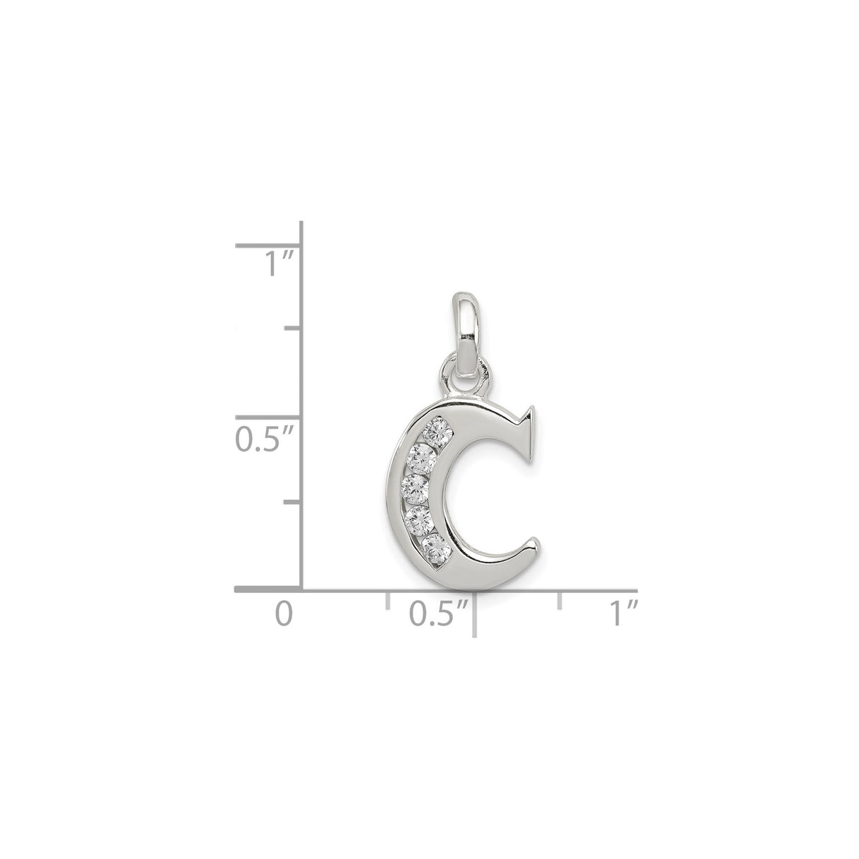 Sterling Silver Initial C Pendant with Cubic Zirconia, Dainty Alphabet Letter Charm for Women