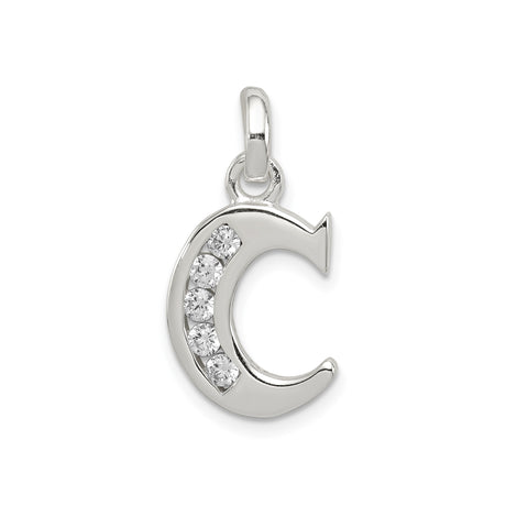 Sterling Silver Initial C Pendant with Cubic Zirconia, Dainty Alphabet Letter Charm for Women