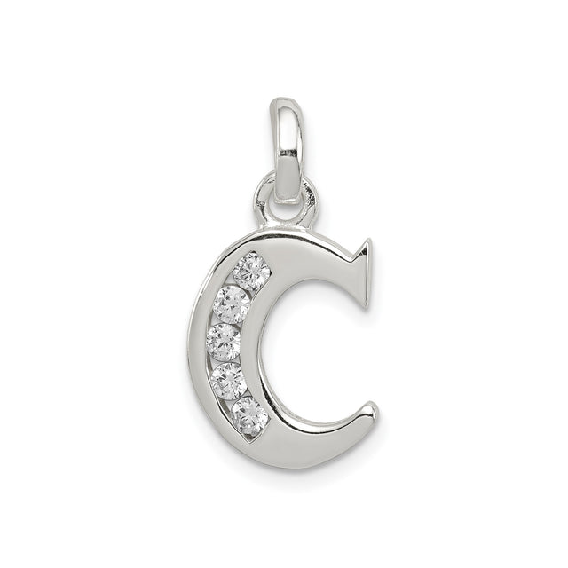Sterling Silver Initial C Pendant with Cubic Zirconia, Dainty Alphabet Letter Charm for Women