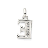 Sterling Silver E Pendant with Cubic Zirconia, Vertical Letter Charm for Women and Men