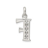 Sterling Silver F Initial Pendant with Cubic Zirconia, Letter Charm, Dainty Polished Design