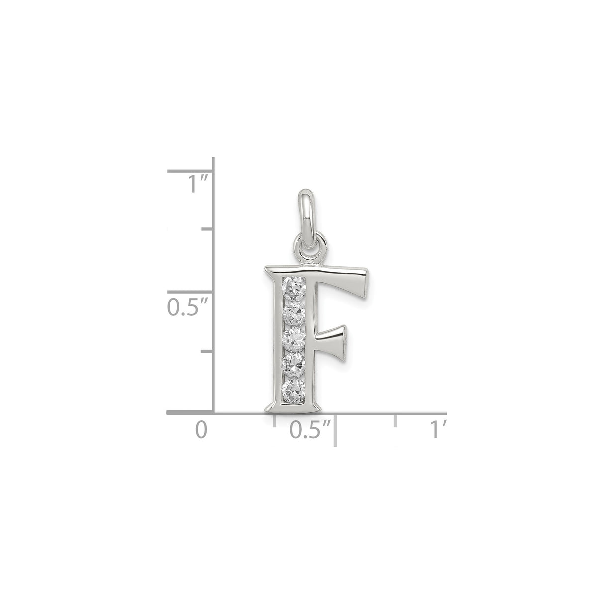 Sterling Silver F Initial Pendant with Cubic Zirconia, Letter Charm, Dainty Polished Design