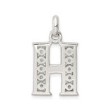 Sterling Silver H Initial Pendant with Cubic Zirconia, Alphabet Letter Charm for Women