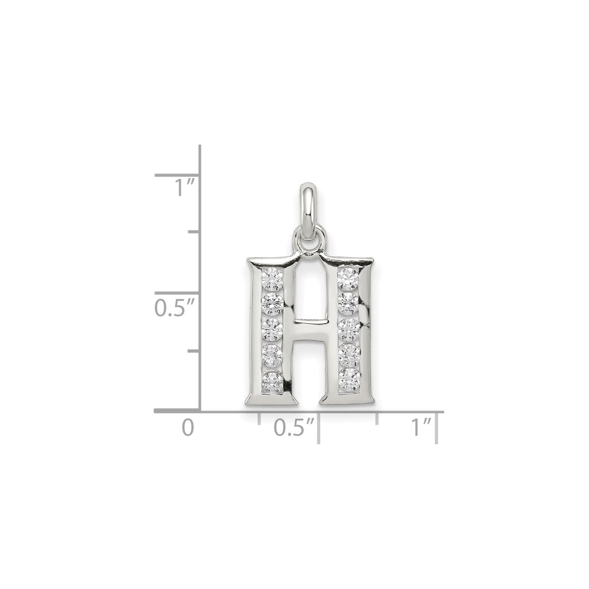 Sterling Silver H Initial Pendant with Cubic Zirconia, Alphabet Letter Charm for Women