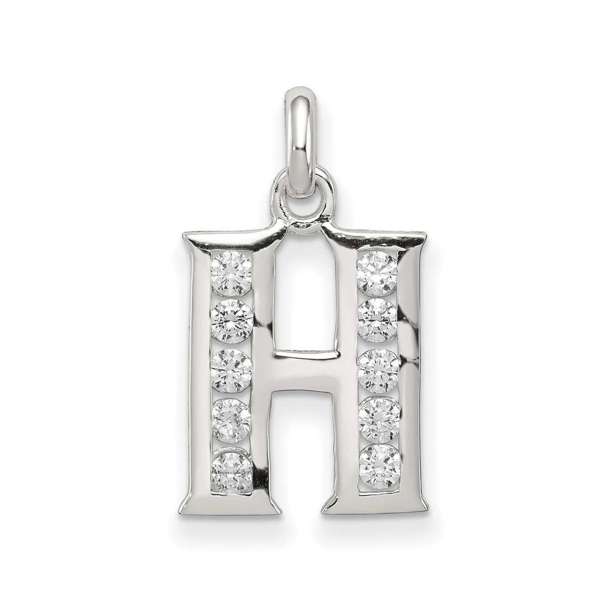 Sterling Silver H Initial Pendant with Cubic Zirconia, Alphabet Letter Charm for Women