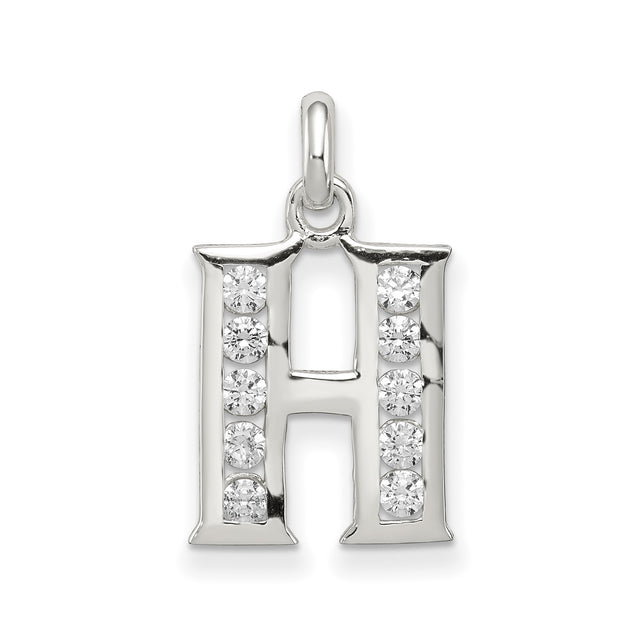 Sterling Silver H Initial Pendant with Cubic Zirconia, Alphabet Letter Charm for Women