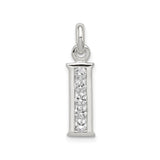Sterling Silver Initial I Pendant with Cubic Zirconia, Modern Alphabet Letter Charm