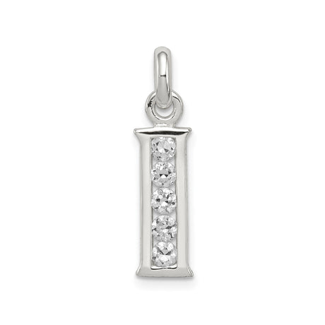 Sterling Silver Initial I Pendant with Cubic Zirconia, Modern Alphabet Letter Charm