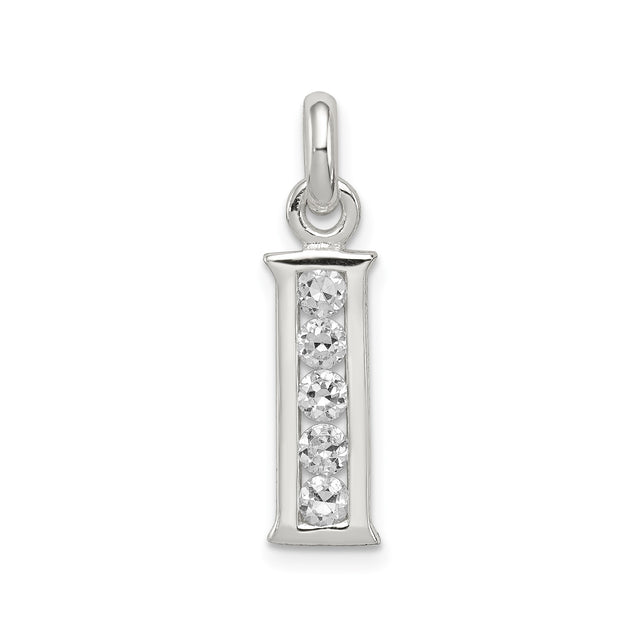Sterling Silver Initial I Pendant with Cubic Zirconia, Modern Alphabet Letter Charm