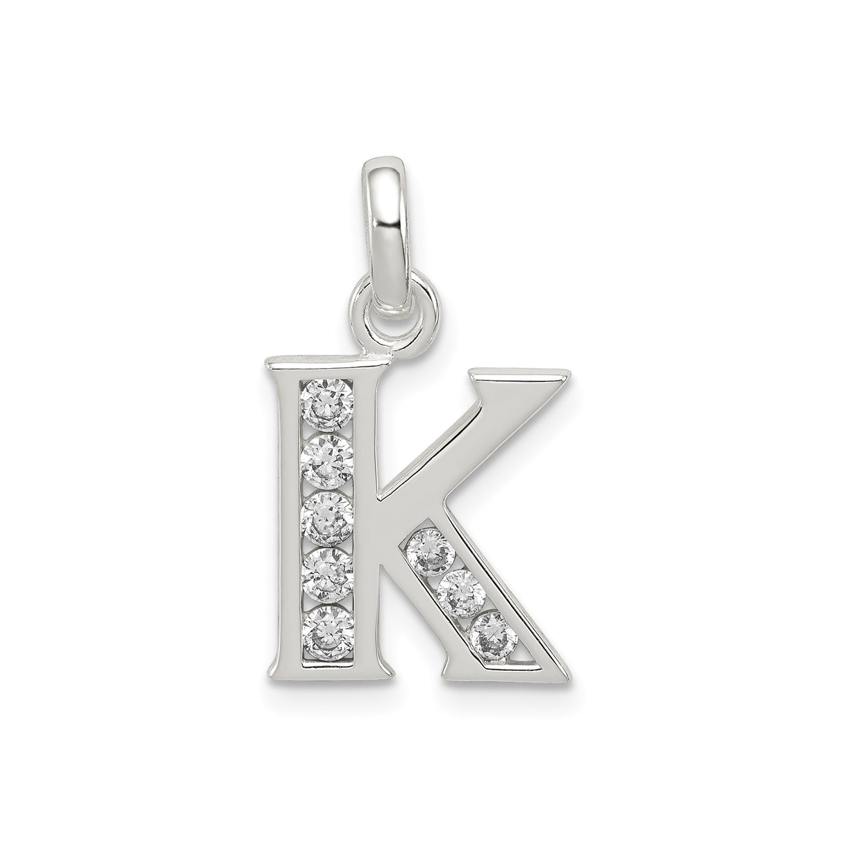 Sterling Silver K Initial Pendant with Cubic Zirconia, Dainty Letter Charm Jewelry