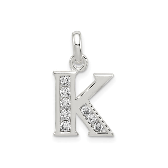 Sterling Silver K Initial Pendant with Cubic Zirconia, Dainty Letter Charm Jewelry