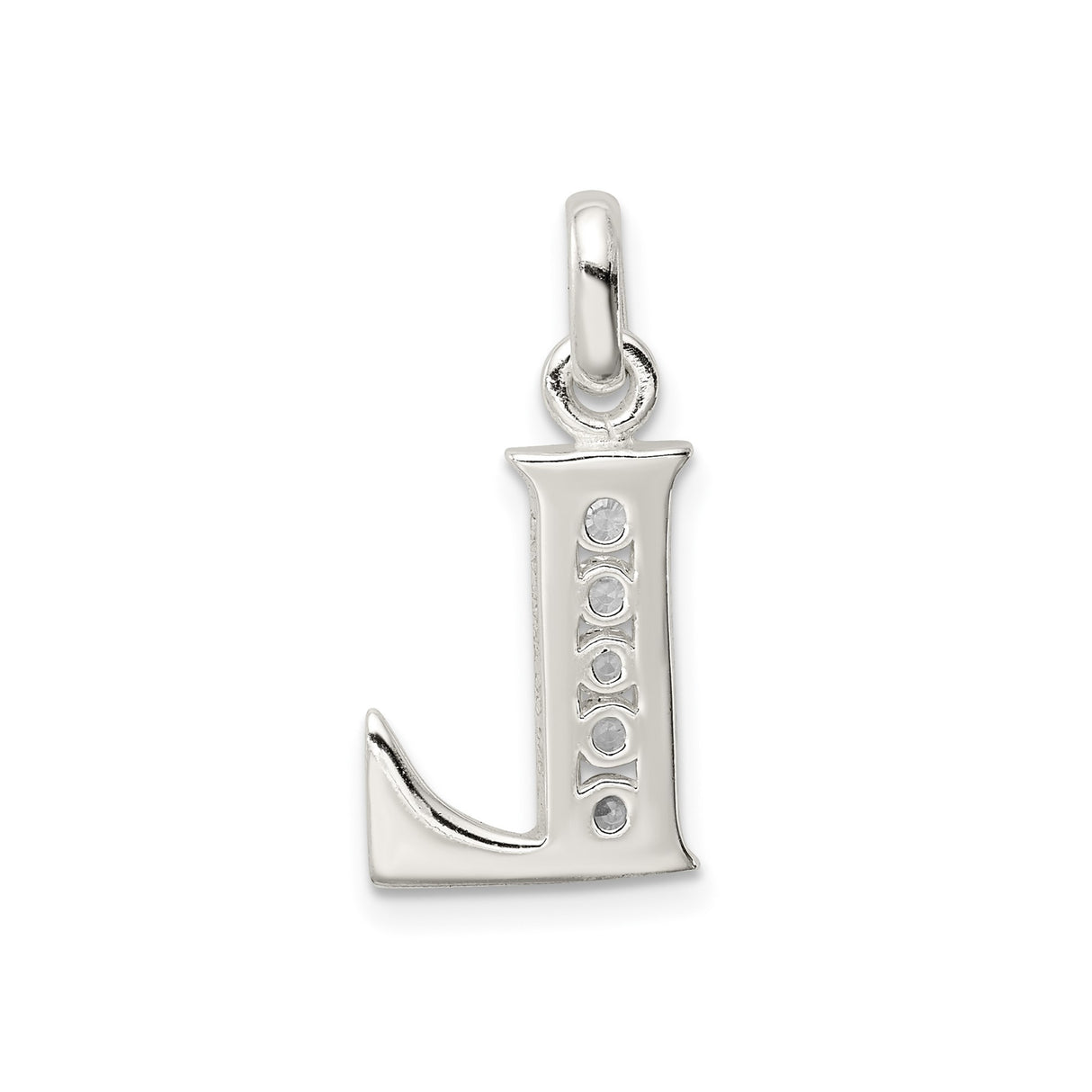 Sterling Silver Letter L Pendant with Cubic Zirconia, Polished Initial Charm for Women