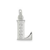 Sterling Silver Letter L Pendant with Cubic Zirconia, Polished Initial Charm for Women