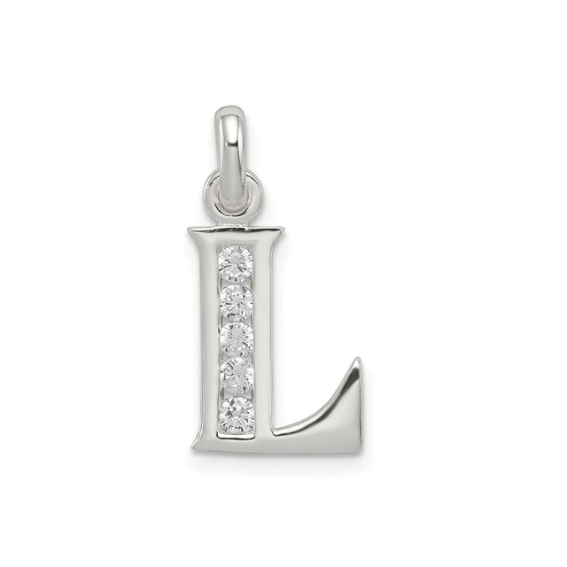 Sterling Silver Letter L Pendant with Cubic Zirconia, Polished Initial Charm for Women