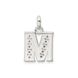 Sterling Silver Initial M Pendant with Cubic Zirconia, Modern Letter Charm for Women or Unisex Wear