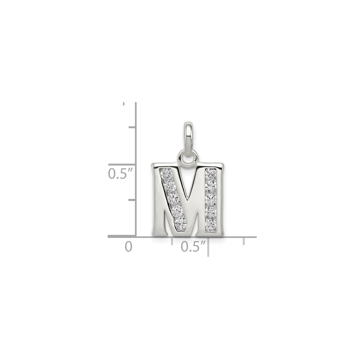 Sterling Silver Initial M Pendant with Cubic Zirconia, Modern Letter Charm for Women or Unisex Wear