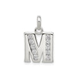 Sterling Silver Initial M Pendant with Cubic Zirconia, Modern Letter Charm for Women or Unisex Wear