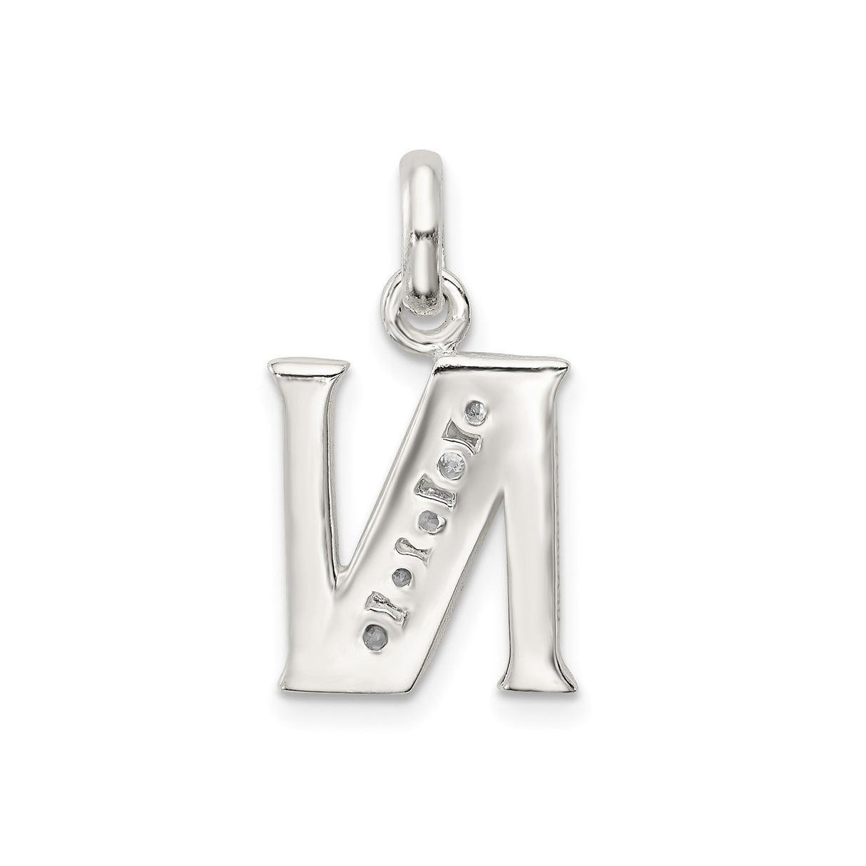 Sterling Silver Initial N Pendant with Cubic Zirconia, Polished Alphabet Letter Charm for Women