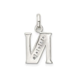 Sterling Silver Initial N Pendant with Cubic Zirconia, Polished Alphabet Letter Charm for Women