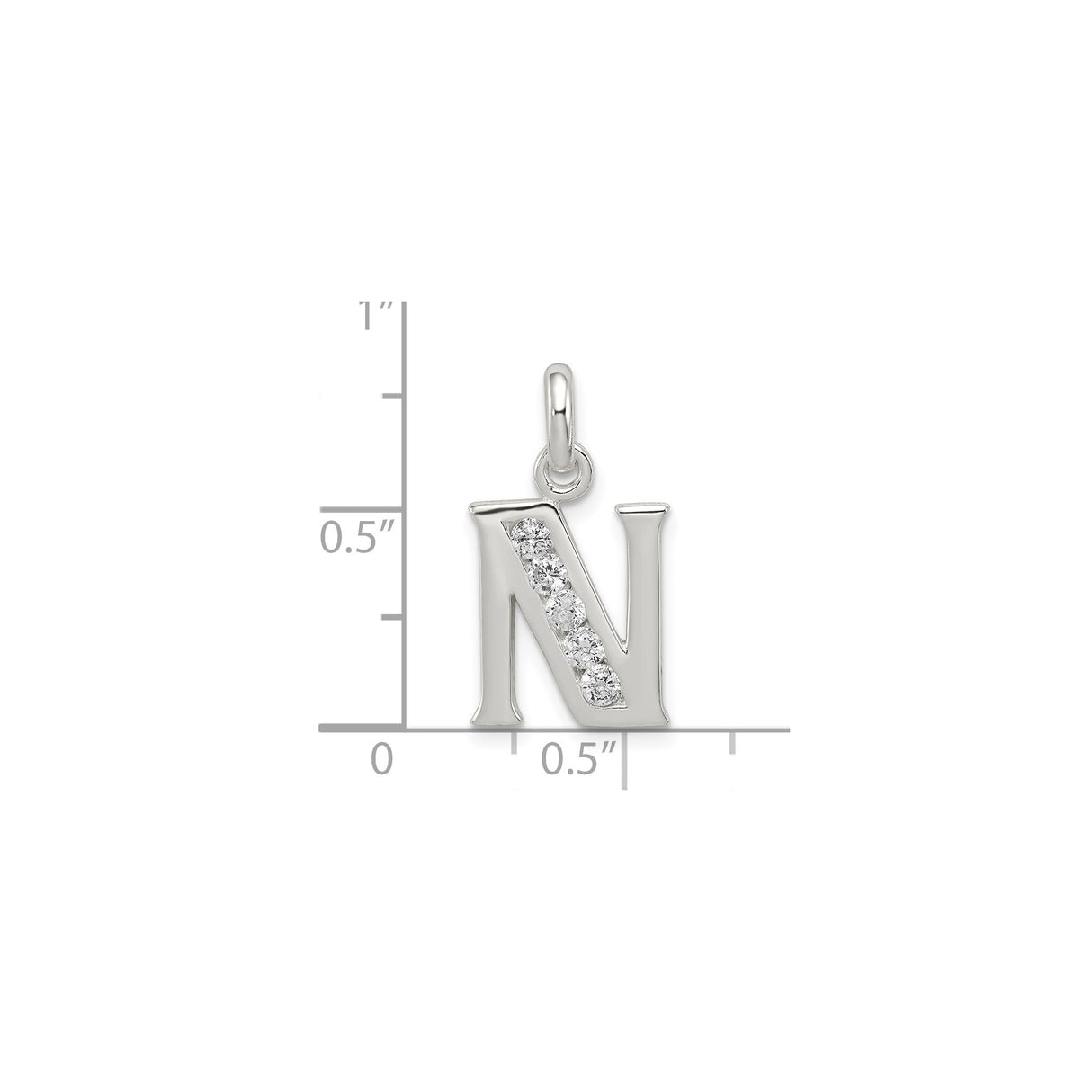 Sterling Silver Initial N Pendant with Cubic Zirconia, Polished Alphabet Letter Charm for Women