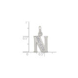 Sterling Silver Initial N Pendant with Cubic Zirconia, Polished Alphabet Letter Charm for Women