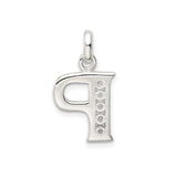 Sterling Silver Letter P Pendant Charm with Cubic Zirconia Accents