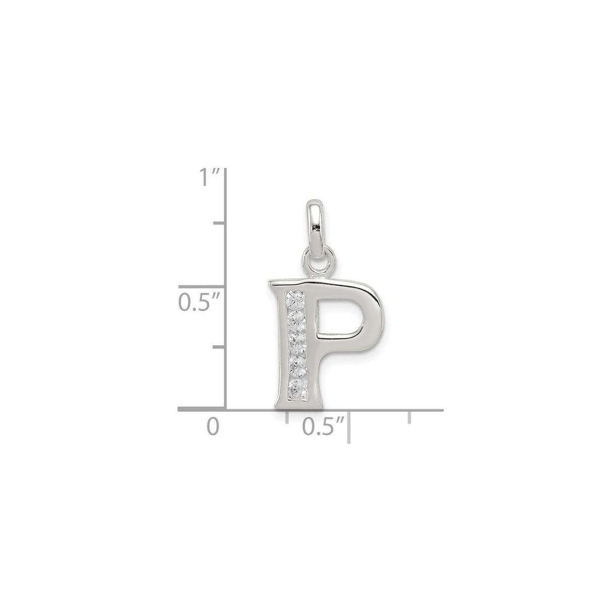 Sterling Silver Letter P Pendant Charm with Cubic Zirconia Accents