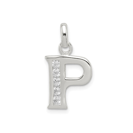 Sterling Silver Letter P Pendant Charm with Cubic Zirconia Accents