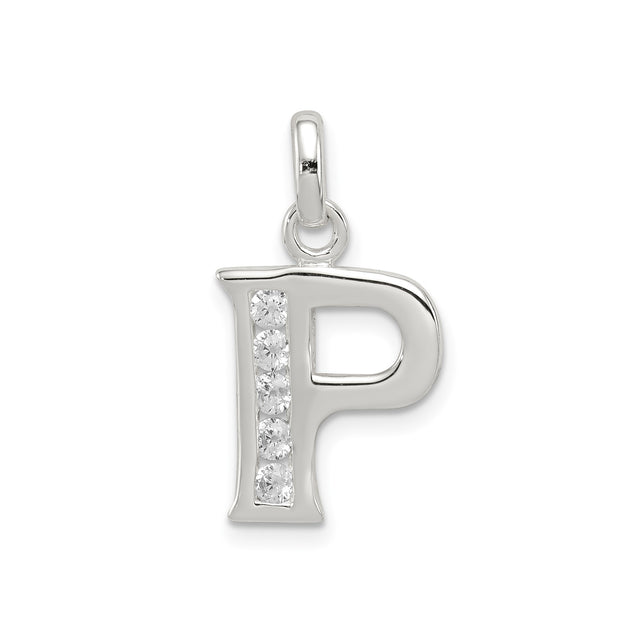 Sterling Silver Letter P Pendant Charm with Cubic Zirconia Accents