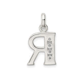 Sterling Silver R Pendant with Cubic Zirconia, Letter Charm, Dainty Monogram Jewelry
