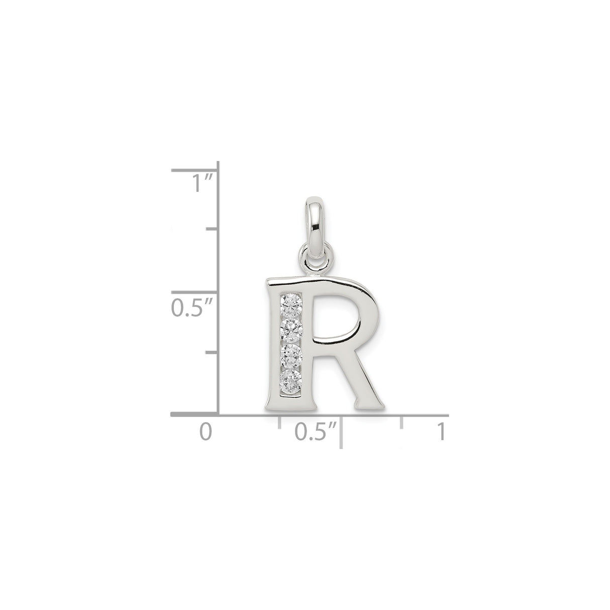 Sterling Silver R Pendant with Cubic Zirconia, Letter Charm, Dainty Monogram Jewelry