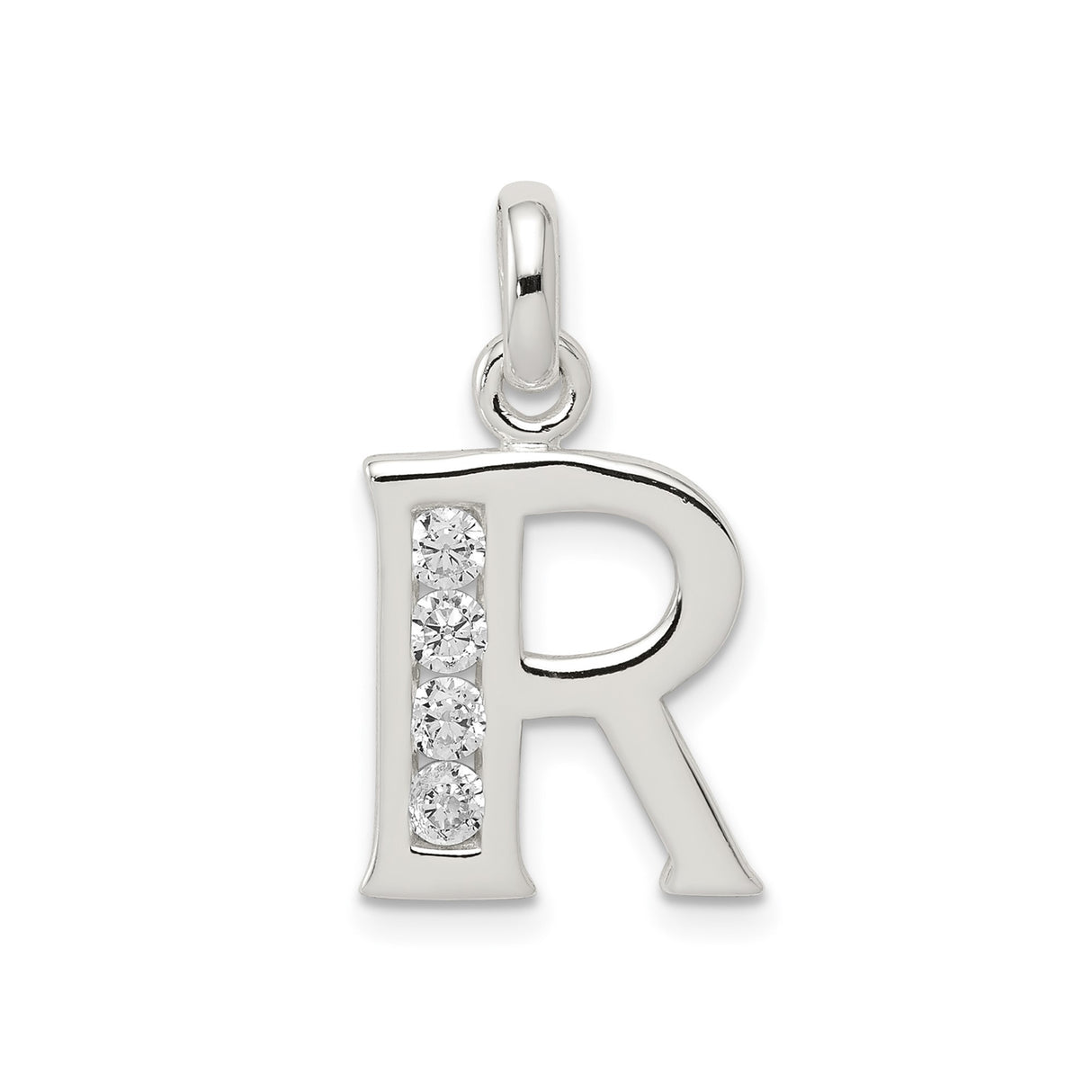 Sterling Silver R Pendant with Cubic Zirconia, Letter Charm, Dainty Monogram Jewelry