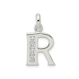 Sterling Silver R Pendant with Cubic Zirconia, Letter Charm, Dainty Monogram Jewelry