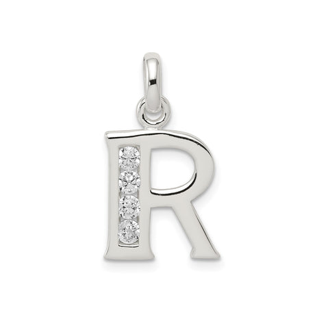 Sterling Silver R Pendant with Cubic Zirconia, Letter Charm, Dainty Monogram Jewelry