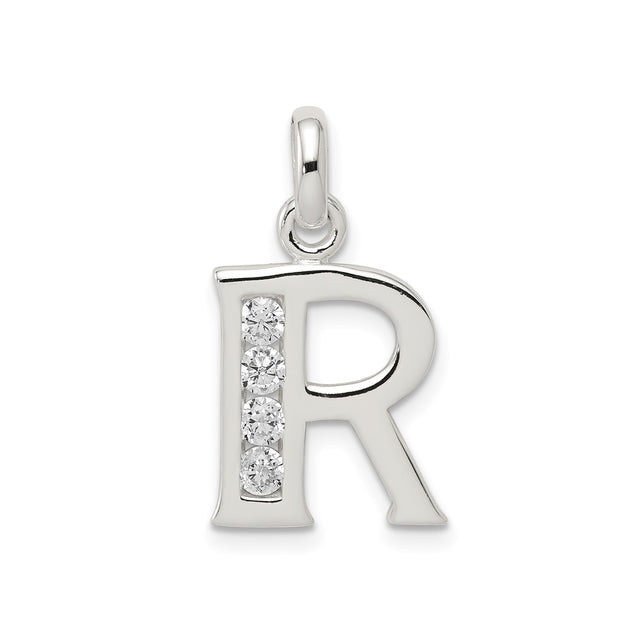 Sterling Silver R Pendant with Cubic Zirconia, Letter Charm, Dainty Monogram Jewelry